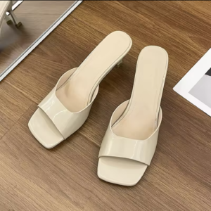 2024 summer new women's large slippers solid leather square head open toe high heel versatile comfortable sandals for women